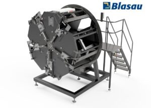 Ovine revolver box for slaughtering lambs, restraint and positioning system designed to improve animal welfare in ovine slaughter lines
