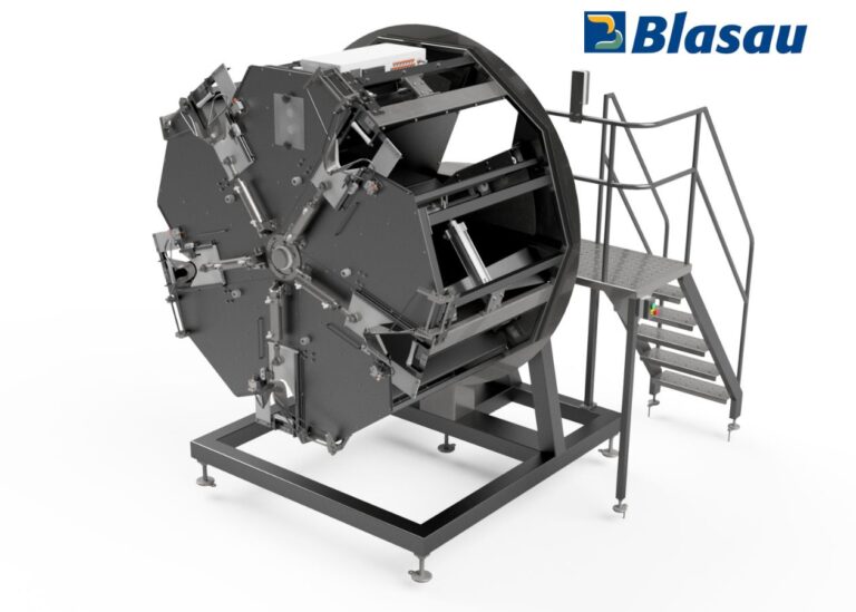 Ovine revolver box for slaughtering lambs, restraint and positioning system designed to improve animal welfare in ovine slaughter lines